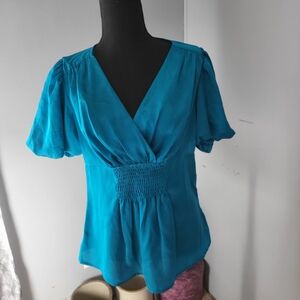 Fashion Bug Teal Surplice Smocked-Waist Blouse
